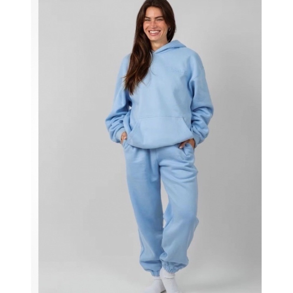 Comfrt Unisex Minimalist Sweatpants Astro Blue Joggers Size L Heavyweight Fleece